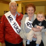 Johnny with Mr. and Mrs. Yukon at a Tlingit function in Teslin