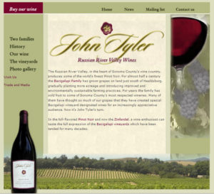 John Tyler Wines web 1.0 website